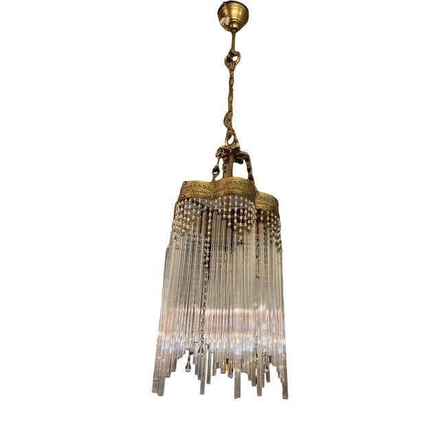 Brass and Glass Chandelier, 1950s For Sale