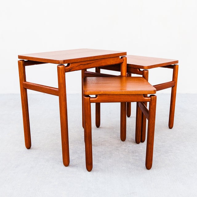 Mid-Century Modern Restored 1960s Danish Mid Century Modern Teak Floating Top Nesting Tables For Sale - Image 3 of 10