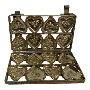 Antique Late 19th Century Metal Double Hinged Valentine Chocolate or Soap Mold