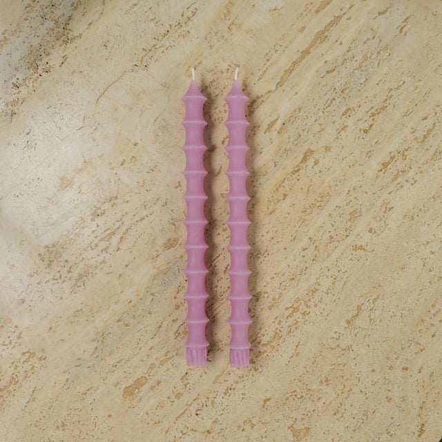 Chinoiserie Bamboo Taper Candles in Radiant Orchid - A Pair For Sale - Image 3 of 3