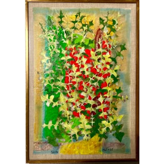 Karl Zerbe, Boston Modernist Painting Floral Foliage Collage German Expressionist Karl Zerbe, 1965 For Sale
