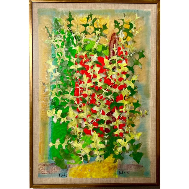Karl Zerbe, Boston Modernist Painting Floral Foliage Collage German Expressionist Karl Zerbe, 1965 For Sale
