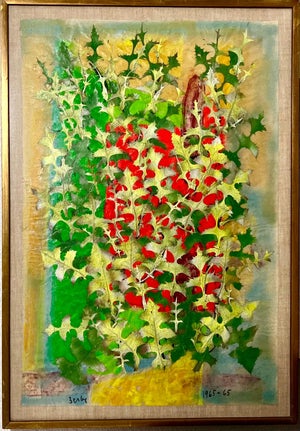 Karl Zerbe, Boston Modernist Painting Floral Foliage Collage German Expressionist Karl Zerbe, 1965
