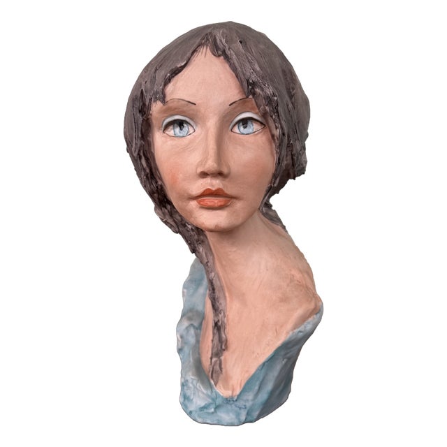 Italian Handcrafted and Signed Female Bust in Ceramic For Sale