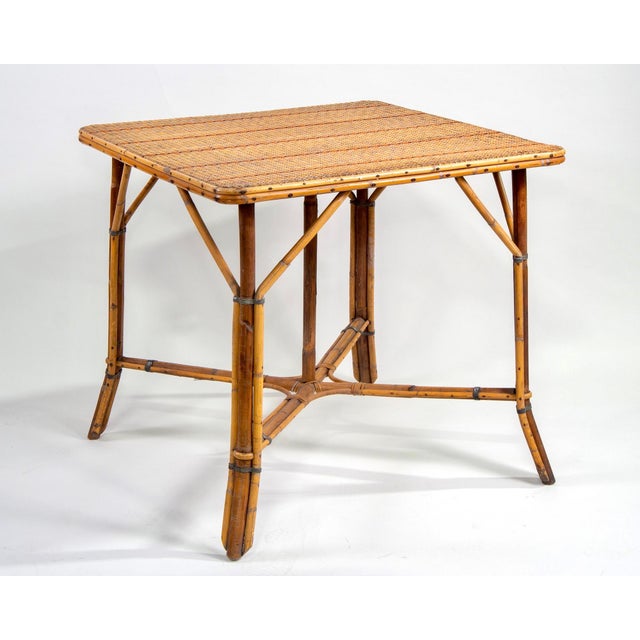 French Mid Century Bamboo Wicker Rattan Game Table Chairish