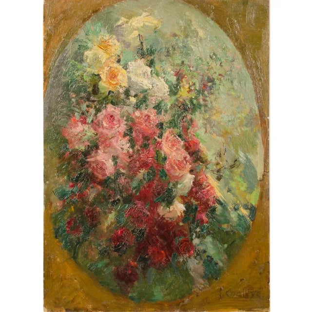 French Early 20th Century "Framed Flowers" Still Life Oil Painting by Jean Chaleye For Sale - Image 3 of 7