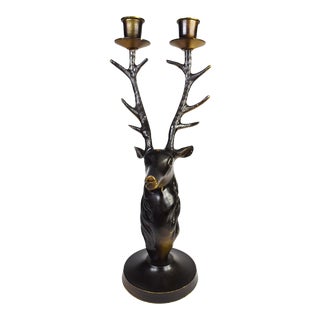 Vintage Brass Stag Hart Deer Candle Holder Candelabra For Sale