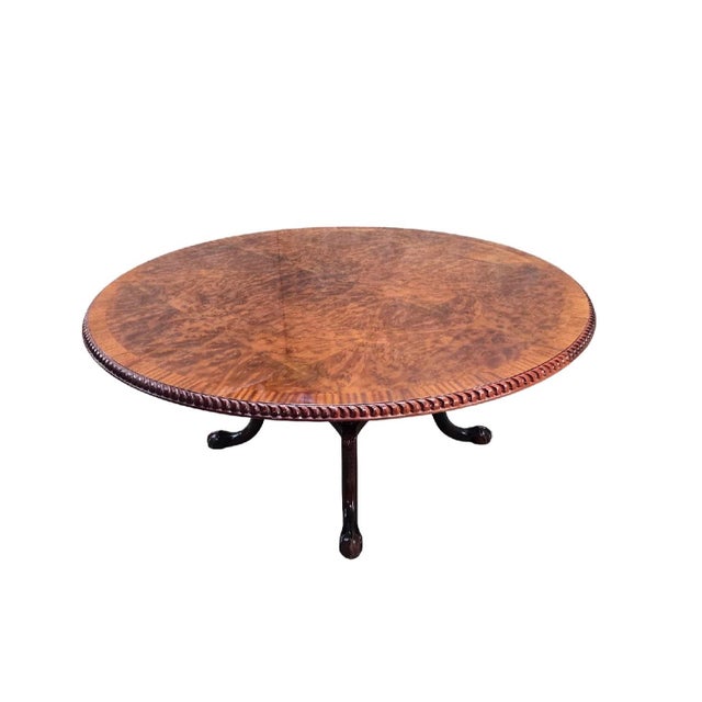 Wood Vintage English Burr Walnut Veneer Round Pedestal Table in the Antique Style With Claw Feet For Sale - Image 7 of 9