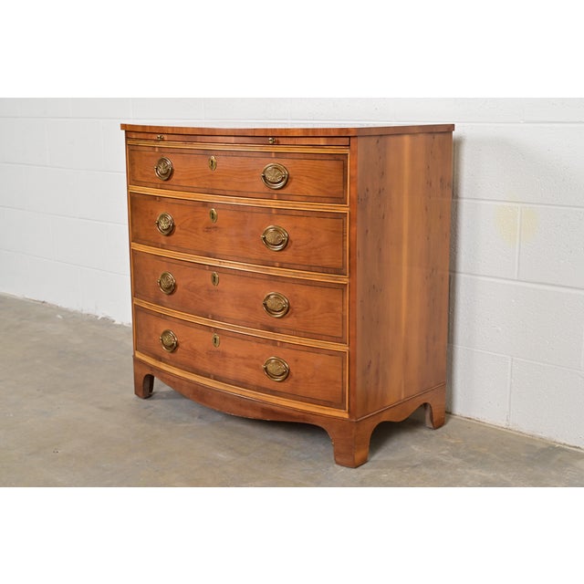 English Baker Furniture Georgian English Yew Wood Bow Front Dresser or Chest of Drawers For Sale - Image 3 of 12