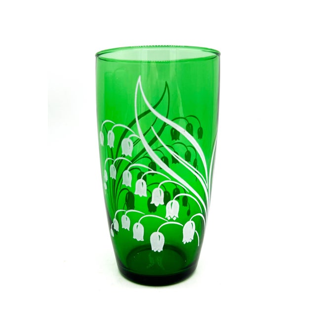 Mid Century Modern Anchor Hocking Forest Green Lily of the Valley Tumbler Glasses- Set of 5 - Botanical / Cottagecore For Sale In Houston - Image 6 of 9