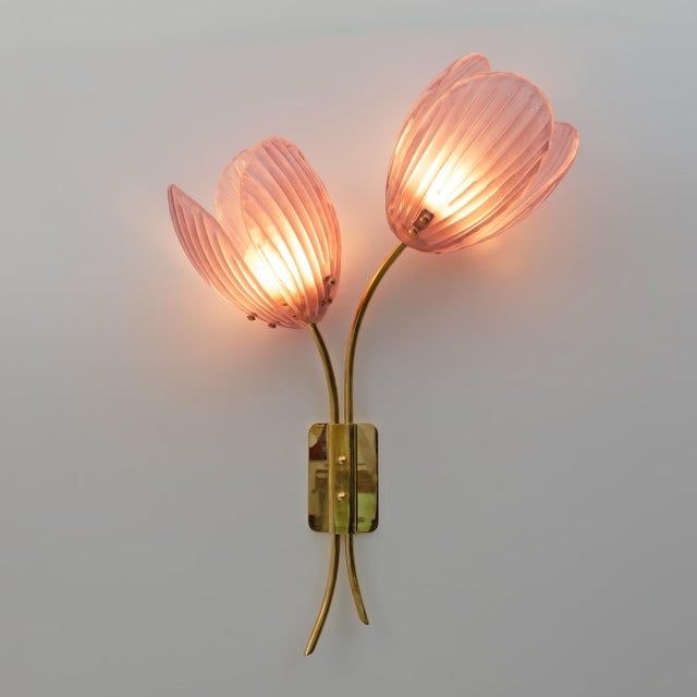 Tulips Murano Glass and Brass Sconces, 2000, Set of 2 For Sale - Image 3 of 10