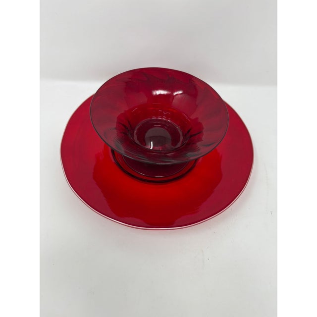 1970s 1970s Murano Glass Ruby Red Desserts and Saucers - 10 pcs For Sale - Image 5 of 6