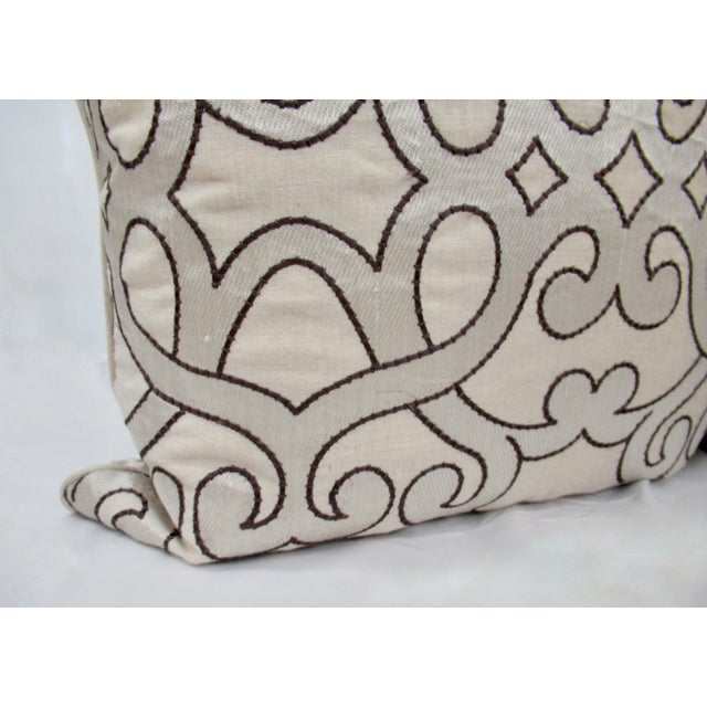 Textile Schumaker Embroidered Linen & Viscose Pillows With Feather & Down Fill Inserts - A Pair For Sale - Image 7 of 13
