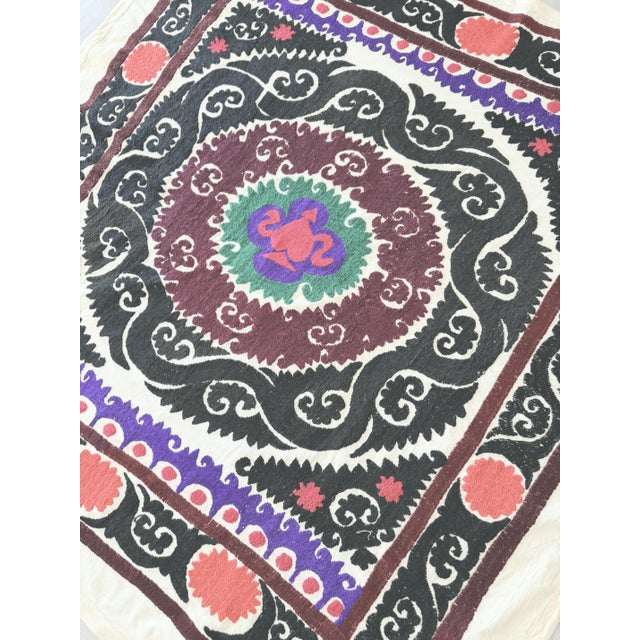 Boho Vintage Suzani from Samarkand, circa late 1960s. Dimension; 45'' x 49'' inches / 115 x 124 cm / 3'9'' x 4'1''...