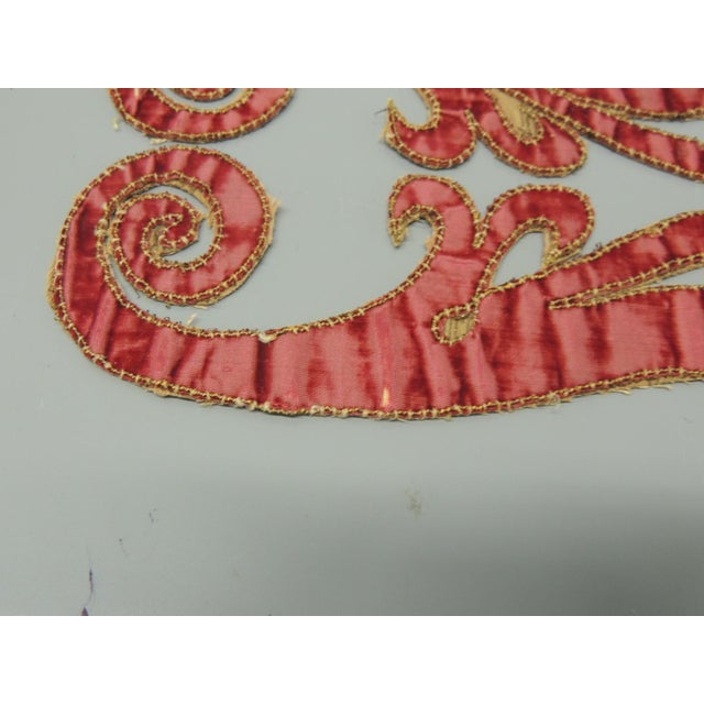 Art Nouveau Antique Red Silk Velvet Textile Appliqué For Sale - Image 3 of 4