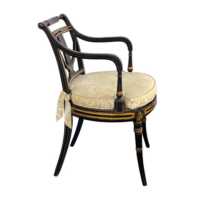 Traditional Pair English Regency Ebonized and Parcel-Gilt Armchairs With Caned Seat For Sale - Image 3 of 13