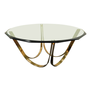 1980s Large Trimark Brass Plated Steel & Glass Coffee Table After Roger Sprunger for Dunbar