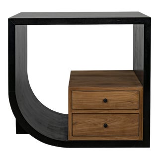 Burton Left Facing Side Table in Hand Rubbed Black and Teak For Sale