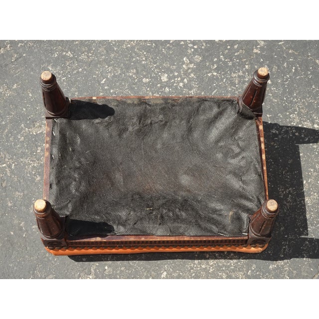 Vintage French Provincial Burnt Orange Leather Footstool For Sale - Image 9 of 12