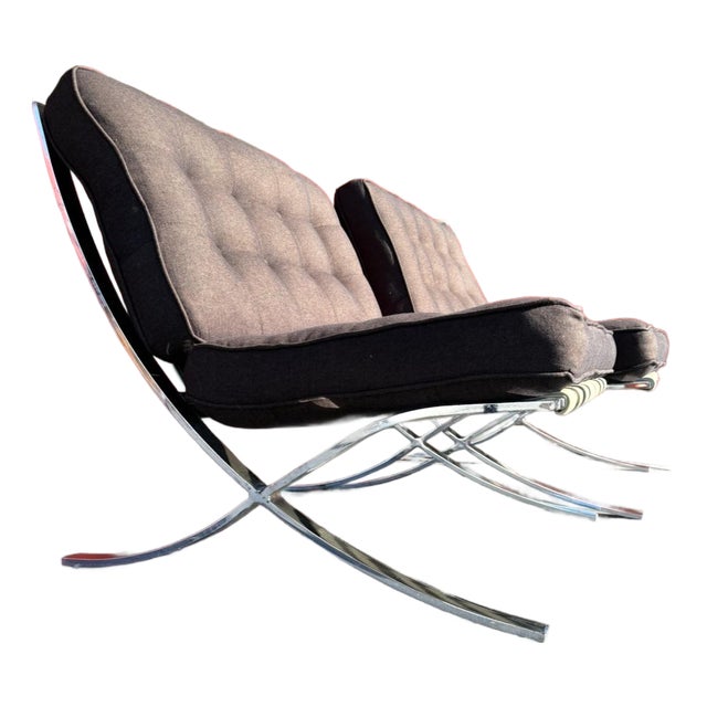 Reupholstered Mid Century Barcelona Style Chair Pair For Sale