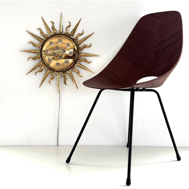 Mid-Century Flush Mount or Wall Sconce in Brass by Vereinigte Werkstätten, 1970s Beautiful, playful ceiling lamp that can...