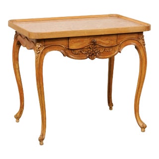 Late 18th Century French Marble-Top Carved-Wood Occasional Table With Drawer For Sale