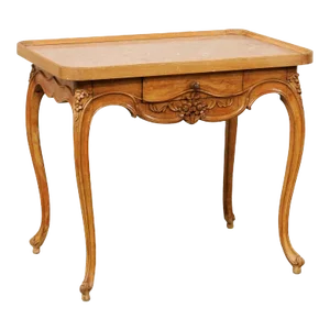 Late 18th Century French Marble-Top Carved-Wood Occasional Table With Drawer