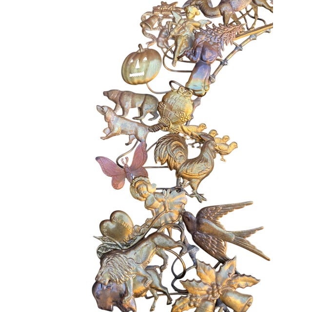Late 20th Century Large Petites Choses All-Seasons Brass Wreath Dresden Easter Christmas Halloween Etc. For Sale - Image 12 of 17