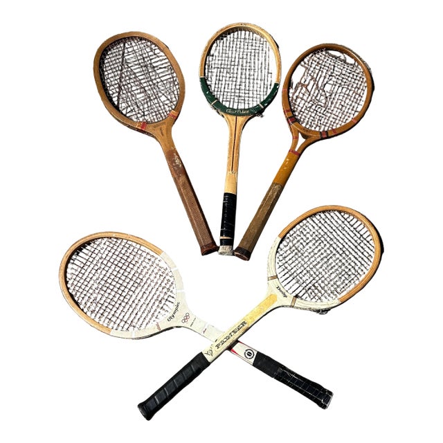 Collection of Vintage Miscellaneous Wooden Tennis Rackets- Set of 5 For Sale