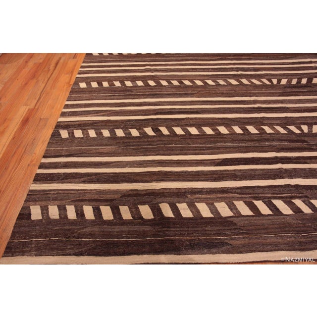 Large Brown Cream Geometric Flatwoven Modern Contemporary Kilim Area Rug For Sale - Image 4 of 7