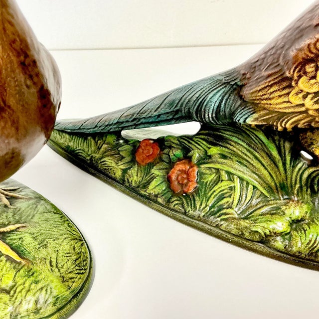 Ceramic 1973 Boho Chic Americana Folk Art Ceramic Pheasants - A Pair, Thanksgiving For Sale - Image 7 of 16