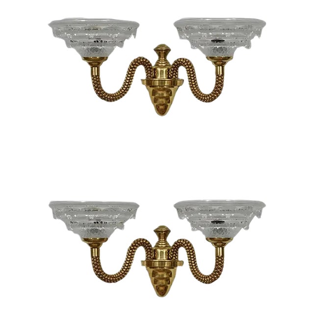 Boris Lacroix French Art Deco Double Wall Sconces 1930s - A Pair For Sale