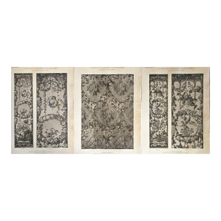 Set of 3 Rare Antique French Textile Design Lithographs- Louis Xiv, XVI Styles by Philippe De Lassal, P Migrard For Sale