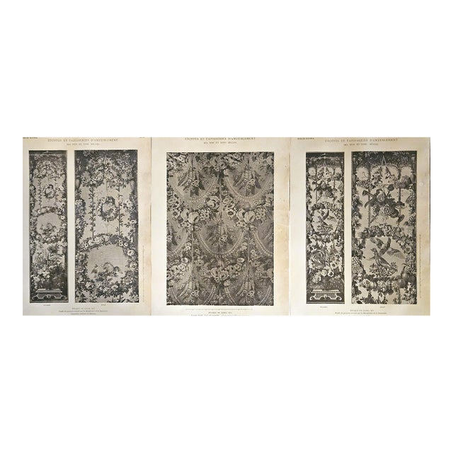 Set of 3 Rare Antique French Textile Design Lithographs- Louis Xiv, XVI Styles by Philippe De Lassal, P Migrard For Sale