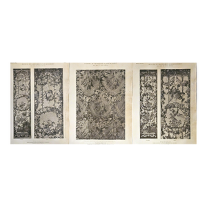 Set of 3 Rare Antique French Textile Design Lithographs- Louis Xiv, XVI Styles by Philippe De Lassal, P Migrard