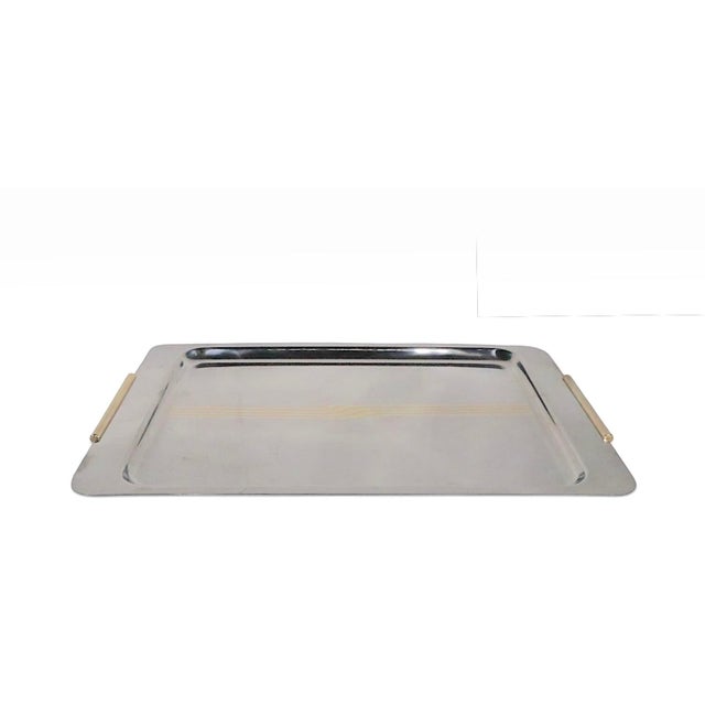 Alcoa Kensington Mid 20th Century Post Modern Inox 18/10 Stainless Steel and Brass Tray Made in Italy For Sale - Image 4 of 10