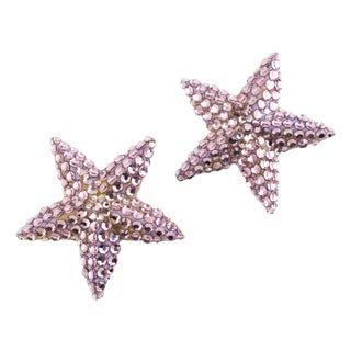 Richard Kerr Pastel Pale Mauve Jeweled Star Clip-on Earrings For Sale