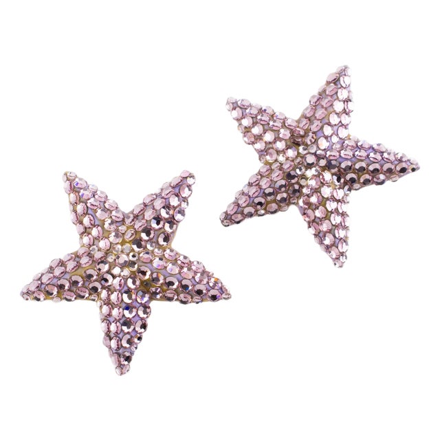 Richard Kerr Pastel Pale Mauve Jeweled Star Clip-on Earrings For Sale