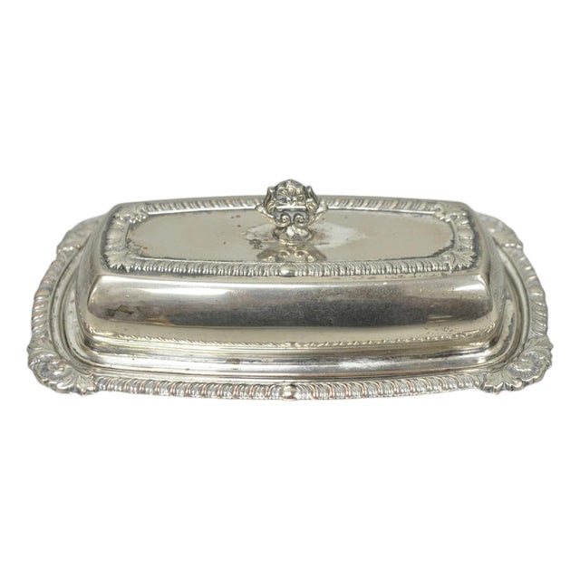 Vintage Victorian Silver Plated Repousse Covered Butter Dish W/ Glass Liner For Sale