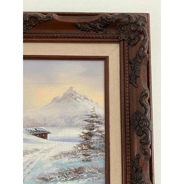 Textile Small Vintage Winter Landscape Oil Painting by Van Bell For Sale - Image 7 of 11