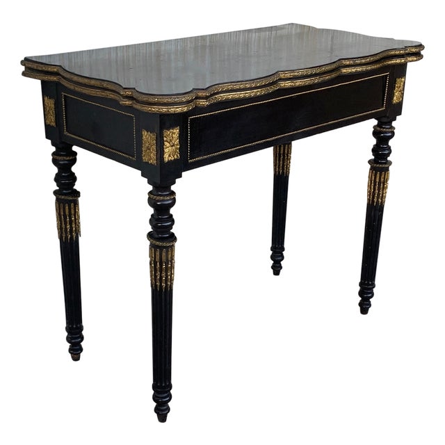 19th Century French Ebonized Folding Card Table with Bronze Mounts For Sale