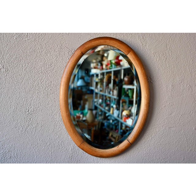 Vintage Oval Dressing Table Mirror in Beveled Oak and Chrome Finish, 1960s For Sale - Image 10 of 10