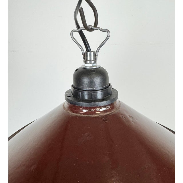 Mid-Century Modern Industrial Dark Red Enamel Factory Pendant Lamp, 1960s For Sale - Image 3 of 17