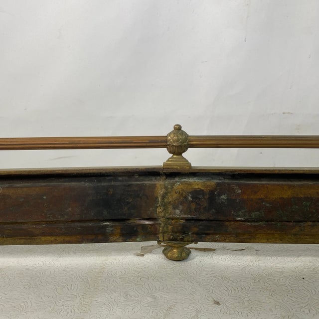 Antique Grecian War Scened Floral Pierced Claw Foot Brass Fireplace Fender For Sale - Image 12 of 13