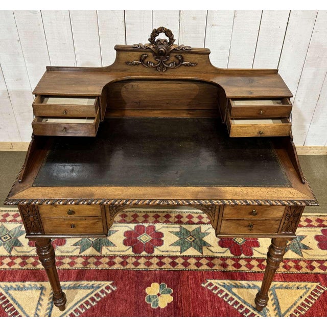 19th Century Antique Louis XVI Style Desk in Walnut with Leather Top, 1800s For Sale - Image 5 of 18