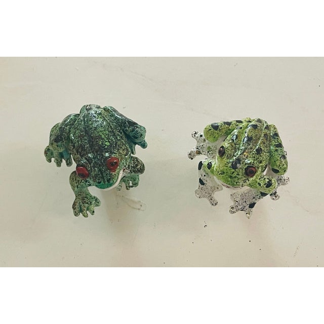 1970s Artisan Made Pair Handpainted Frog Figurines Lamp Finials For Sale - Image 4 of 4