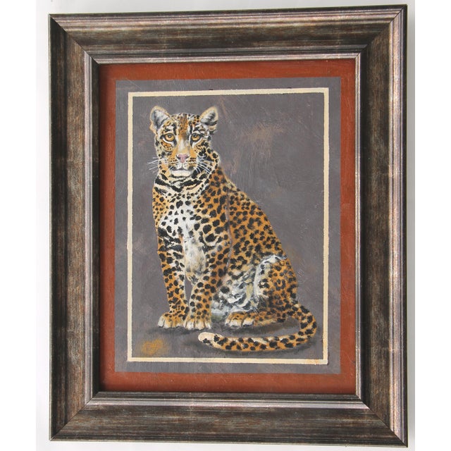 An elegant leopard and border in shades of burnt orange, beige, burnt umber, goldenrod, antique white., and black. Safari,...
