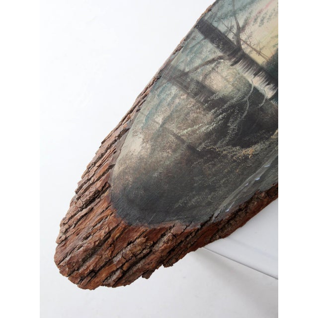 Mid 20th Century Vintage Hand Painted Landscape on Wood Slab Wall Decor For Sale - Image 5 of 11