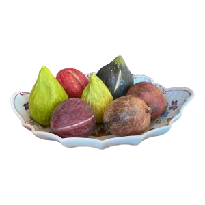 Vintage Richard Ginori Scalloped Porcelain Dish Bowl Centerpiece With Italian Marble Fruit Set - 8 Pieces