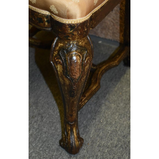 Glass Antique Walnut Dining Chairs Italian Venetian Reverse Painted Glass Pair 1910s For Sale - Image 7 of 12